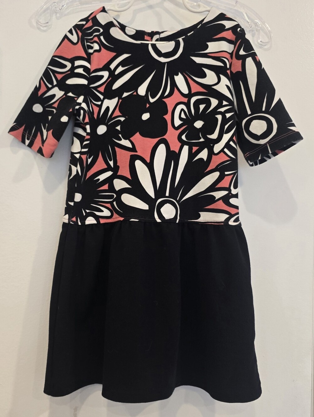 Gymboree Black, Coral & White Floral Knit Dress Sz8